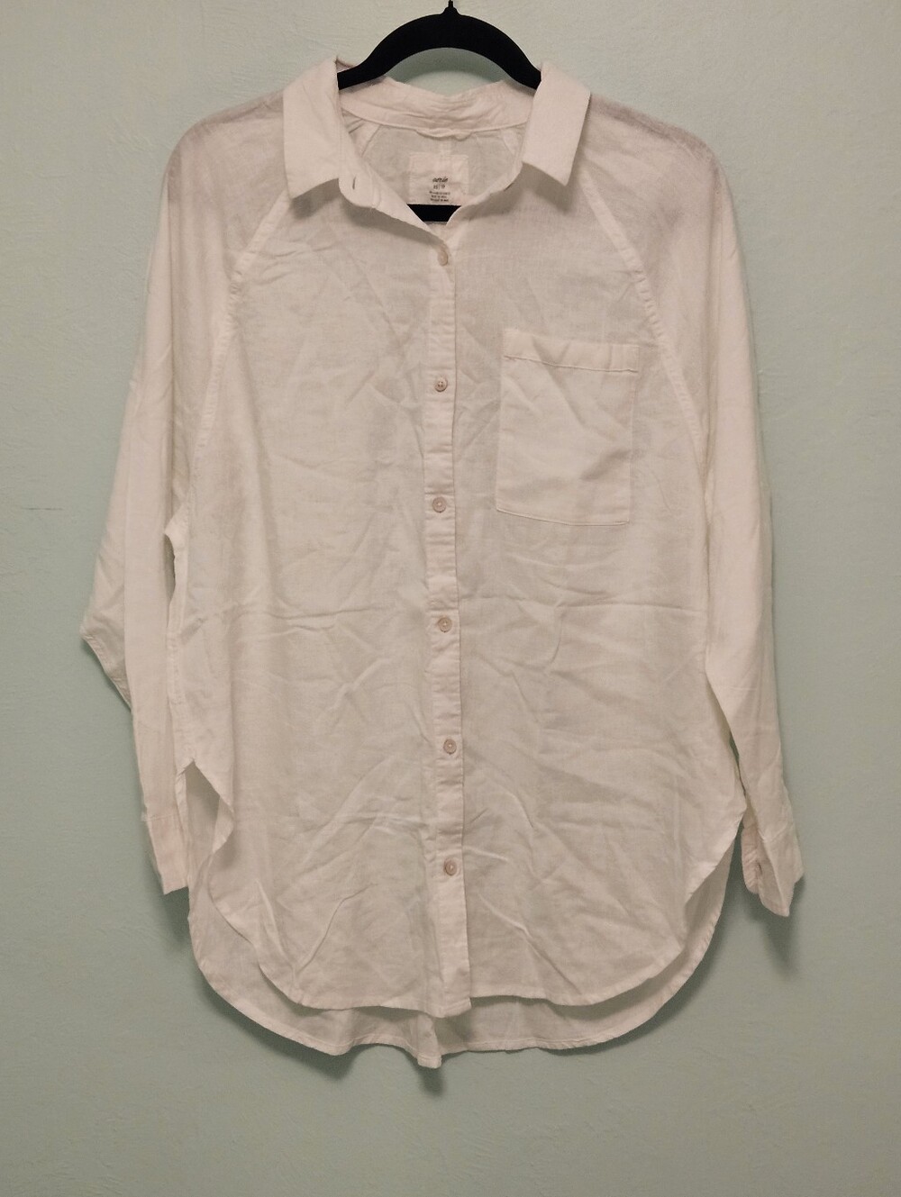 Aerie SZ XS NWT White Linen Blend Button Down Beachy Cover Up Long Sleeve Top - Picture 2 of 9